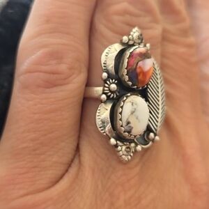 White Buffalo Spiny Dahlia AUTHENTIC Native American Handcrafted 925 Sterl 6.5